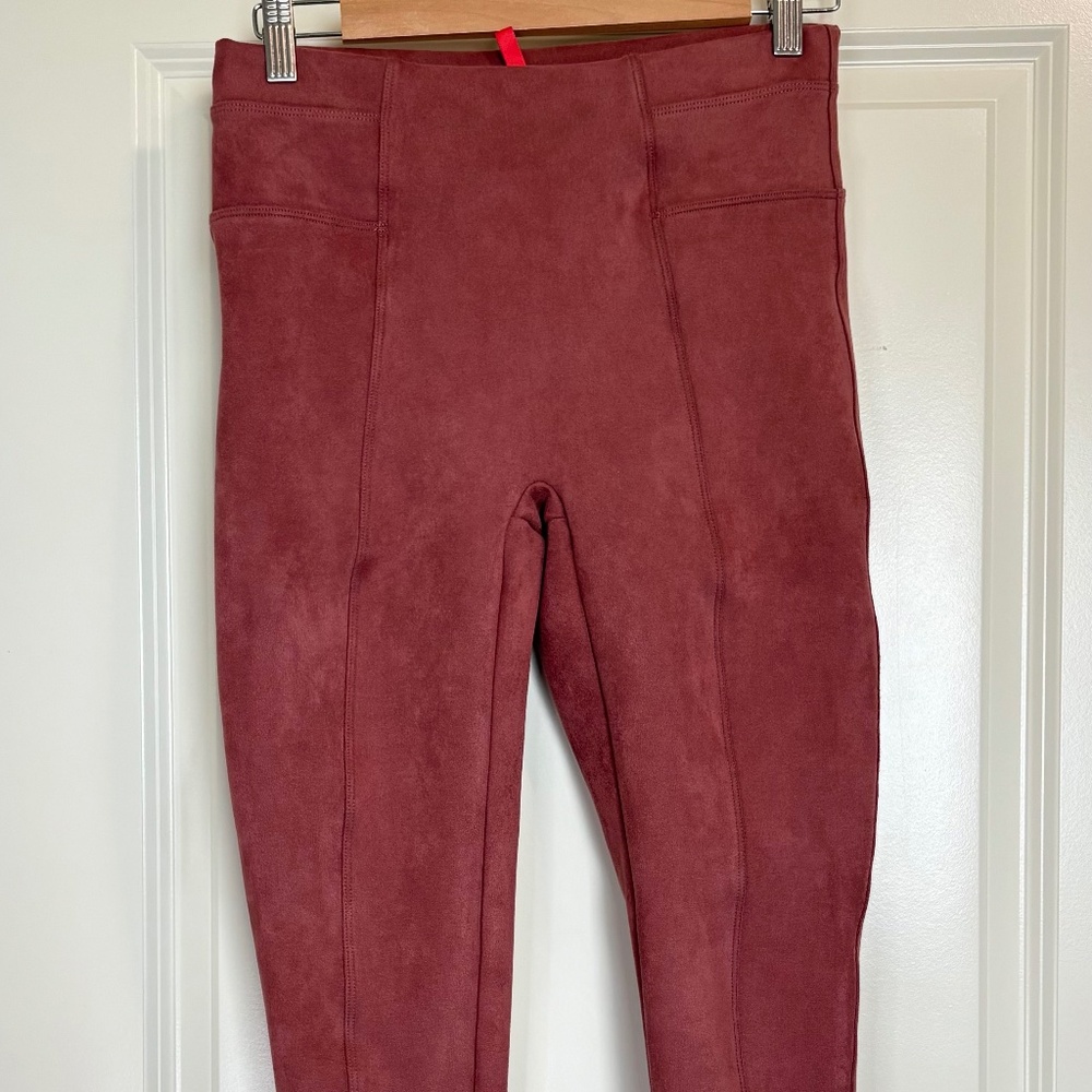 Spanx Leggings Faux Suede High Waisted Women's Medium Rich Rose Pink‎